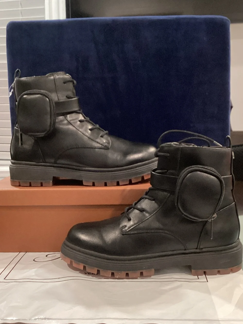 Nina Milly Black Combat Boots Utility Pouch Lug Sole Women’s Size 5 NWOB